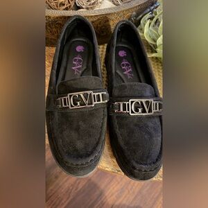 Gloria Vanderbilt Black Suede GV Logo Loafers